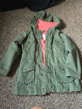 Cat & Jack Olive Green Hooded Coat with Coral Pink Lining
